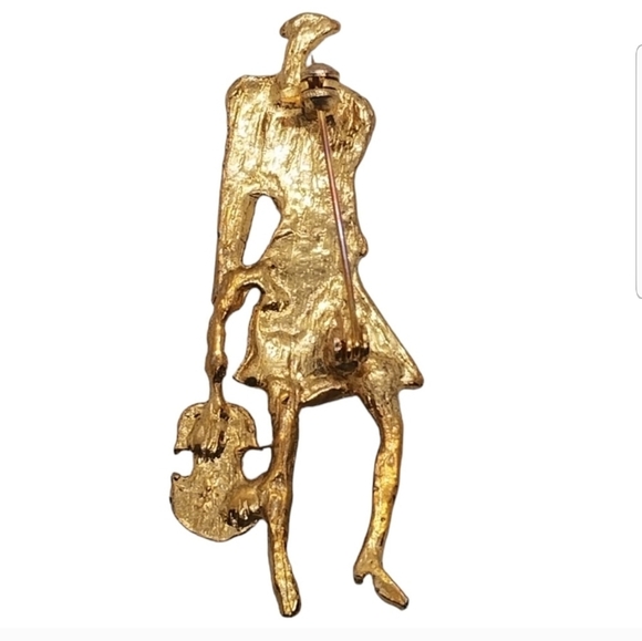 VINTAGE 80S MODERNIST  FASHIONABLE VIOLINIST LARGE BROOCH - Picture 5 of 5